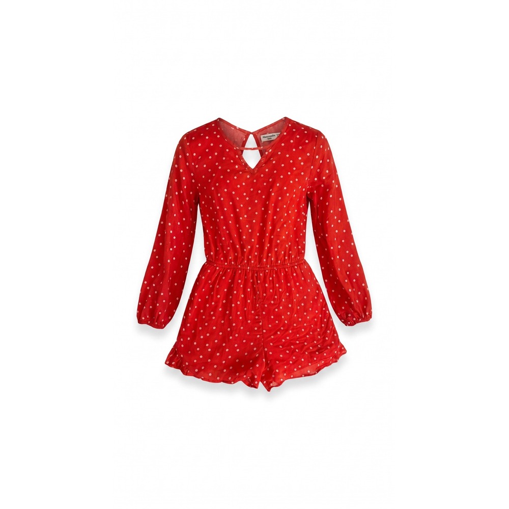 Abercrombie Kids Red Polka Dot Long Sleeve Romper Ruffle Hem Size 15/16